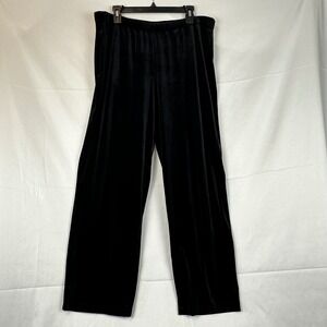 Dialogue Black Velvet Wide Leg Pants Womens XL Pull On Stretch Velour Trousers